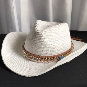 Stylish white cowboy hat, sun hat.